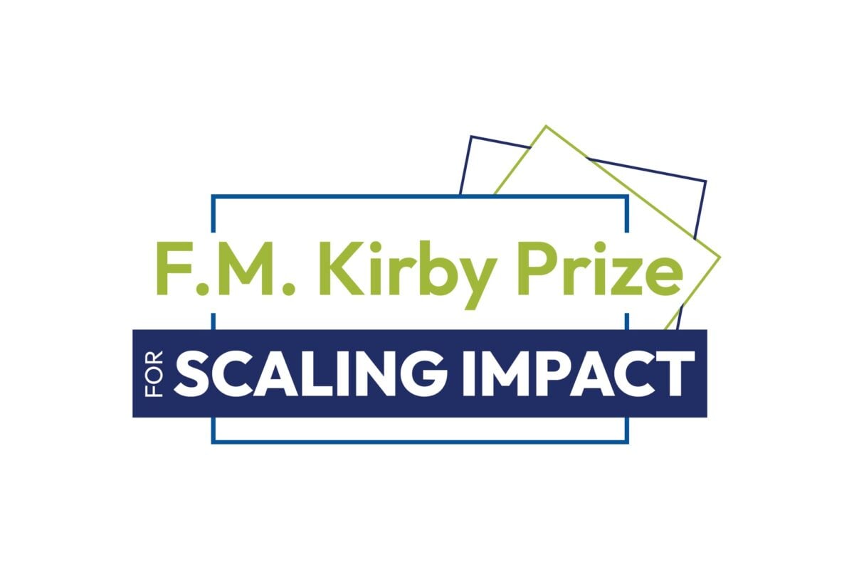 The F.M. Kirby Prize for Scaling Impact logo, in green and navy on a white background.