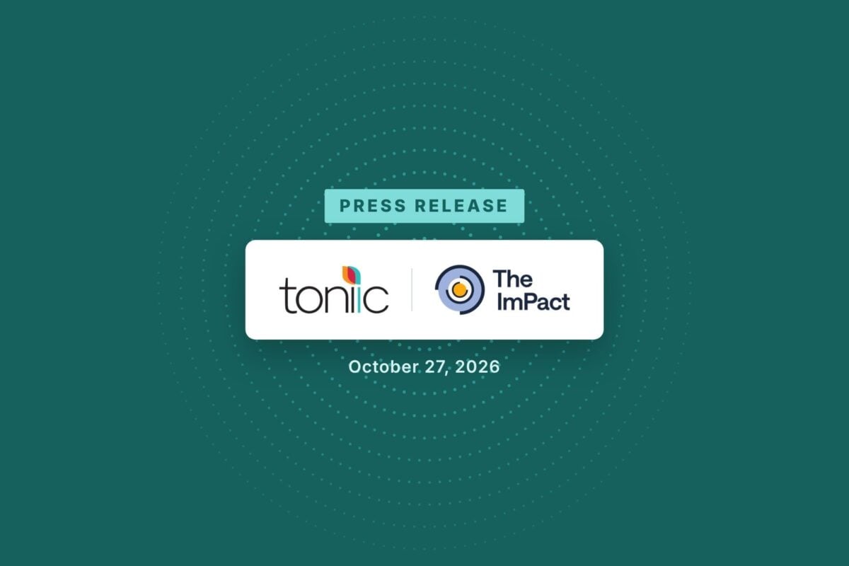 The Toniic and The ImPact logos side by side on a white panel, beneath a “Press release” label and above the date October 27, 2026, on a dark teal background.